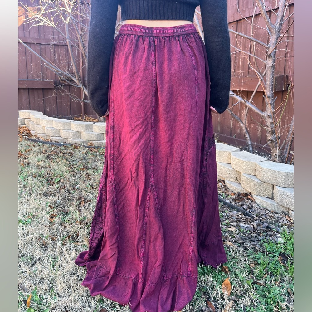 Cottagecore Maroon Maxi Skirt with Embroidery - Picture 7 of 11